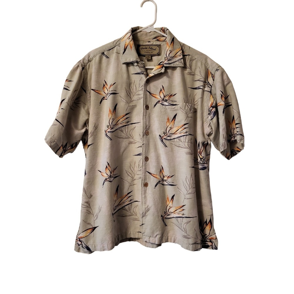 Palm Island Cotton‎ Blend Hawaiian Beach Birds of Paradise Camp Shirt Men's M